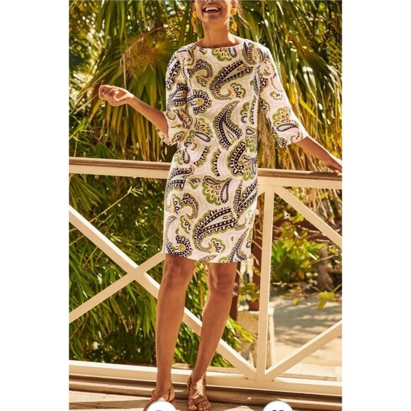 BODEN 100 % LINEN paisley casual resort mini pockets dress 2P - Picture 2 of 12